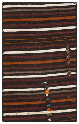 Mürdüm Rengi Beyaz Çizgili El Dokuma Kilim Paspas