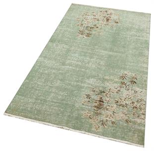 GERÇEK EL DOKUMA PUDRA YEŞİL RENGİ ÇİÇEKLİ DESEN YOLLUK HALISI