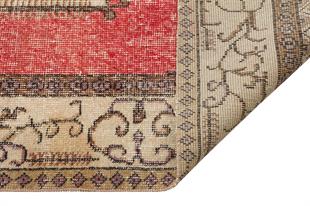 ANADOLU EL DOKUMA KREM KIRMIZI RENGİ GÖBEKLİ ETNİK VİNTAGE HALI