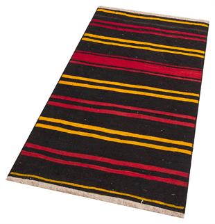 GENELEKSEL EL DOKUMA SARİ KIRMIZI RENGİ ÇİZGİLİ DESEN KİLİM