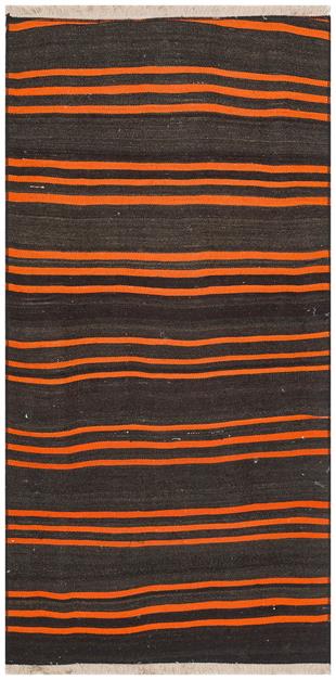 KAHVERENGİ TURUNCU RENGİ ÇİZGİLİ DESEN KEÇİ KİLİM