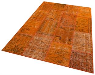 Geneleksel El Dokuma Turuncu Rengi Patchwork Halı