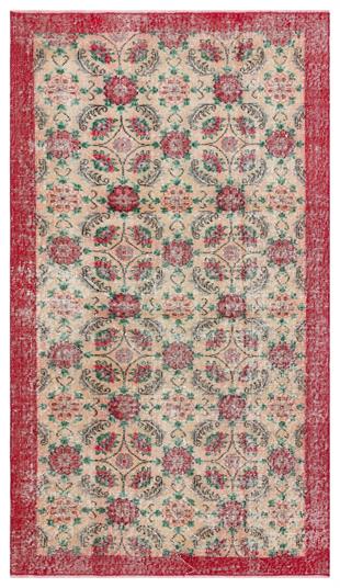 GENELEKSEL EL DOKUMA NATUREL RENGİ ÇİÇEKLİ DESEN ESKİTME VİNTAGE HALISI