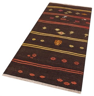 GERÇEK EL DOKUMA KOYU KAHVE ANADOLU KİLİM