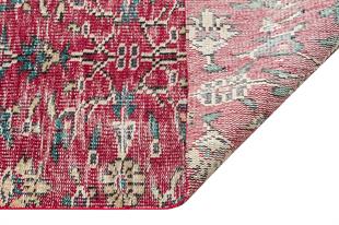 GERÇEK EL DOKUMA KIRMIZI  RENGİ ÇİÇEKLİ DESEN ESKİTME VİNTAGE HALISI