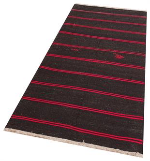 GENELEKSEL EL DOKUMA SİYAH KİRMİZİ RENGİ ÇİZGİLİ DESEN KİLİM