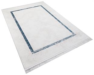 HALICA HALI AVANGARD BEYAZ MAVİ RENGİ ÇERÇEVELİ MODREN BAMBU HALISI