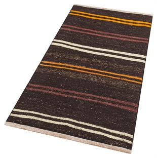 Sarı Beyaz Rengi Çizgili El Dokuma Keçi Kılı Yün Kilim