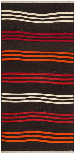 GENELEKSEL EL DOKUMA  KIRMIZI TURUNCU ÇİZGİLİ DESEN YÜN KİLİM