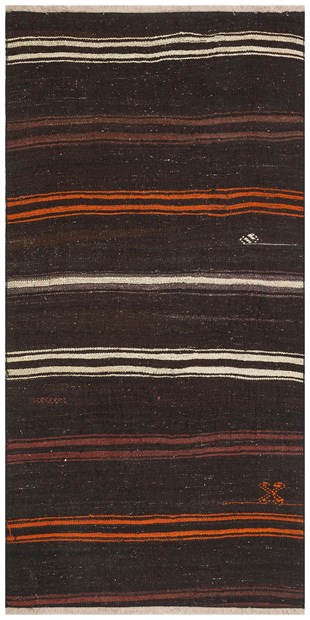 EL DOKUMA ÇİZGİLI KAHVERENGI YÜN KİLİM