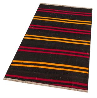 GERÇEK EL DOKUMA SARİ KIRMIZI RENGİ ÇİZGİLİ DESEN KİLİM