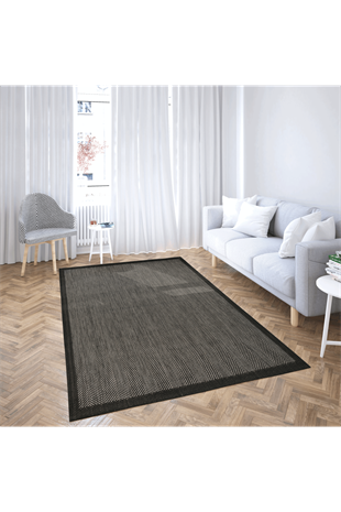  KOLAY TEMİZLENEN SİYAH BORDÜRLÜ ANTRASİT RENGİ HAV TOZ VERMEZ KAYMAZ TABANLI ŞIK JÜT SİSAL KİLİM
