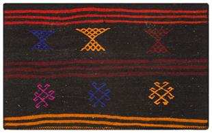 TURUNCU SARİ RENGİ EL DOKUMA KEÇİ KILI KİLİM PASPAS