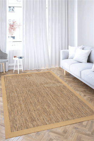  KOLAY TEMİZLENEN KREM BORDÜRLÜ AÇİK GRİ RENGİ HAV TOZ VERMEZ KAYMAZ TABANLI ŞIK JÜT SİSAL KİLİM