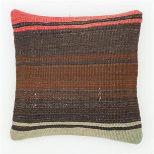 SİYAH KAHVERENGİ EL DOKUMA VİNTAGE YASTIK KILIFI