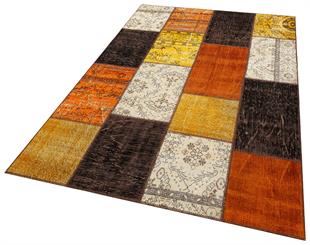 Geneleksel El Dokuma Kahve Multi Rengi Patchwork Halı