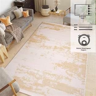 HALICA NİGAR BEJ SARİ RENGİ DESENLİ MODREN SALON HALISI