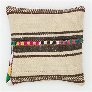 KREM KAHVERENGİ EL DÜĞÜMLÜ KENDİR KİLİM KILIFI