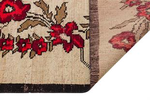 EŞSİZ EL DOKUMA AÇİK KAHVE KIRMIZI RENGİ ÇİÇEKLİ DESEN VİNTAGE HALI