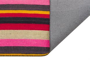 GENELEKSEL EL DOKUMA ÇOK RENKLİ ÇİZGİLİ KENDİR KİLİM