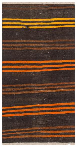 EŞSİZ EL DOKUMA KAHVE SARİ  ÇİZGİLİ ANADOLU KEÇİ KILI KİLİMİ