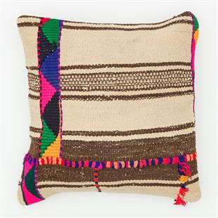 KREM KAHVERENGİ EL DÜĞÜMLÜ KENDİR KİLİM KILIFI