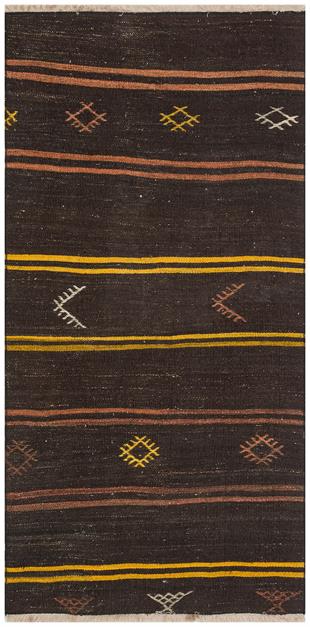 ANADOLU EL DOKUMA SARİ RENGİ ÇİZGİLİ DESEN KEÇİ KİLİM