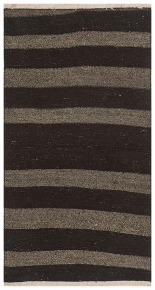 Siyah Gümüş Rengi El Dokuma Anadolu Yünlü Yolluk Kilim