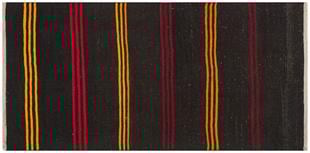 SİYAH ÇOK RENKL, ÇİZGİLİ DESEN EL DOKUMA KEÇİ YÜN KİLİM