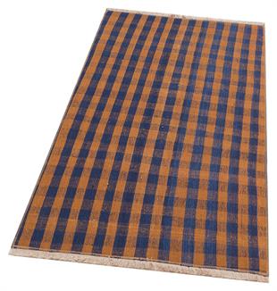 MAVİ BAKİR RENGİ EL DOKUMA ÇİZGİLİ DESEN ETNİK KİLİM