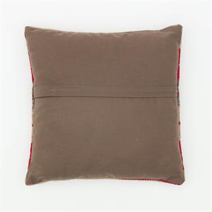 EŞSİZ EL DOKUMA BEJ KİRMIZİ RENGİ KEÇİ KİLİ YÜNLÜ KİLİM YASTIK KILIFI