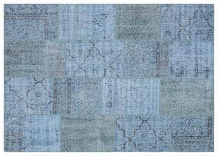 Geneleksel El Dokuma Açık Mavi Rengi Patchwork Halı