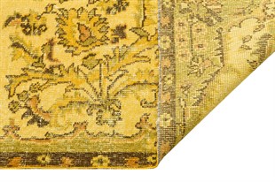 GERÇEK EL DOKUMA SARİ RENGİ ÇİÇEKLİ VİNTAGE HALISI