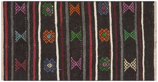 Siyah Çok Renkli El Dokuma Keçi Kılı Yün Kilim