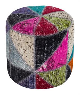 ÇOK RENKLİ EL DOKUMA VİNTAGE PATCHWOR YUVARLAK PUF