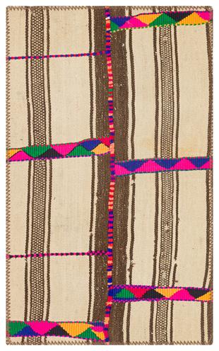 BEJ KAHVERENGİ EL DOKUMA KEÇİ KILI KİLİM PASPAS