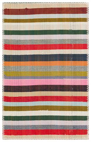 ÇOK RENKLİ ÇİZGİLİ DESEN EL YAPIMI KENDİR KİLİM PASPAS