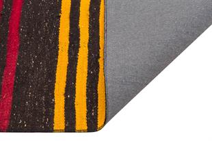 GERÇEK EL DOKUMA KIRMIZI SARI ÇİZGİLİ VİNTAGE KİLİM  