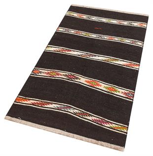 GERÇEK EL DOKUMA SİYAH RENGİ TÜRK MOTİFİ KİLİM