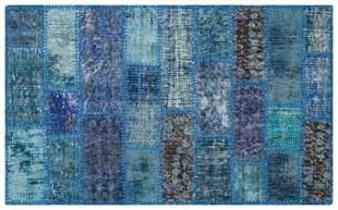 GENELEKSEL EL DOKUMA MAVİ RENGİ PATCHWORK HALI PASPAS