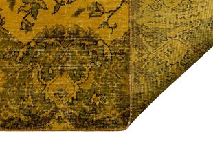 GERÇEK EL DOKUMA HARDAL KAHVERENGİ GÖBEKLİ DESEN VİNTAGE HALISI