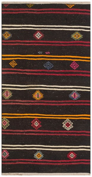 EL DOKUM YÜNLU ANADOLU SİYAH KİLİM