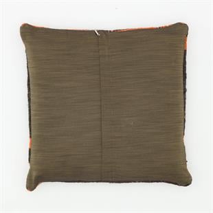 GERÇEK EL DOKUMA SİYAH TURUNCU RENGİ ÇİZGİLİ KEÇİ KİLİ YASTIK KILIFI