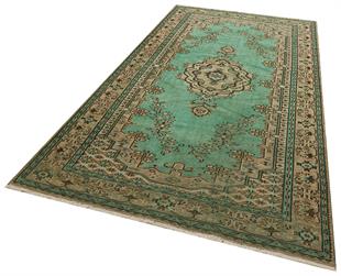 GERÇEK EL DOKUMA  VİZON YEŞİL RENGİ GÖBEKLİ DESEN YÜN HALISI