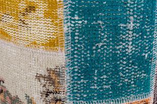 GERÇEK EL DOKUMA MULTİ RENGİ PATCHWORK YUVARLAK PUF