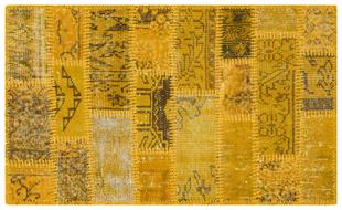 GENELEKSEL EL DOKUMA SARİ RENGİ PATCHWORK HALI PASPAS