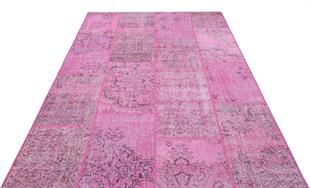 Geneleksel El Dokuma Pembe Rengi Patchwork Halı