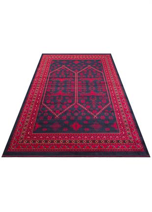 AFGAN DESENLİ LACİVERT RENGİ VİSKON SIKI DOKUMA KAYMAZ TABANLI İNCE MAKİNE HALISI