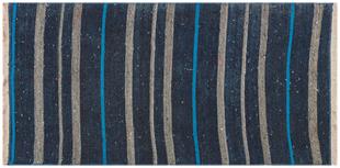 EL DOKUMA LACİVERT GÜMÜŞ RENGİ ÇİZGİLİ DESEN KEÇİ KILI ETNİK KİLİM