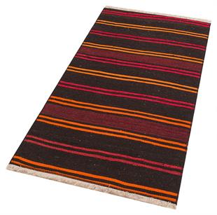 GENELEKSEL EL DOKUMA TURUNCU KIRMIZI RENGİ ÇİZGİLİ DESENLİ KİLİM